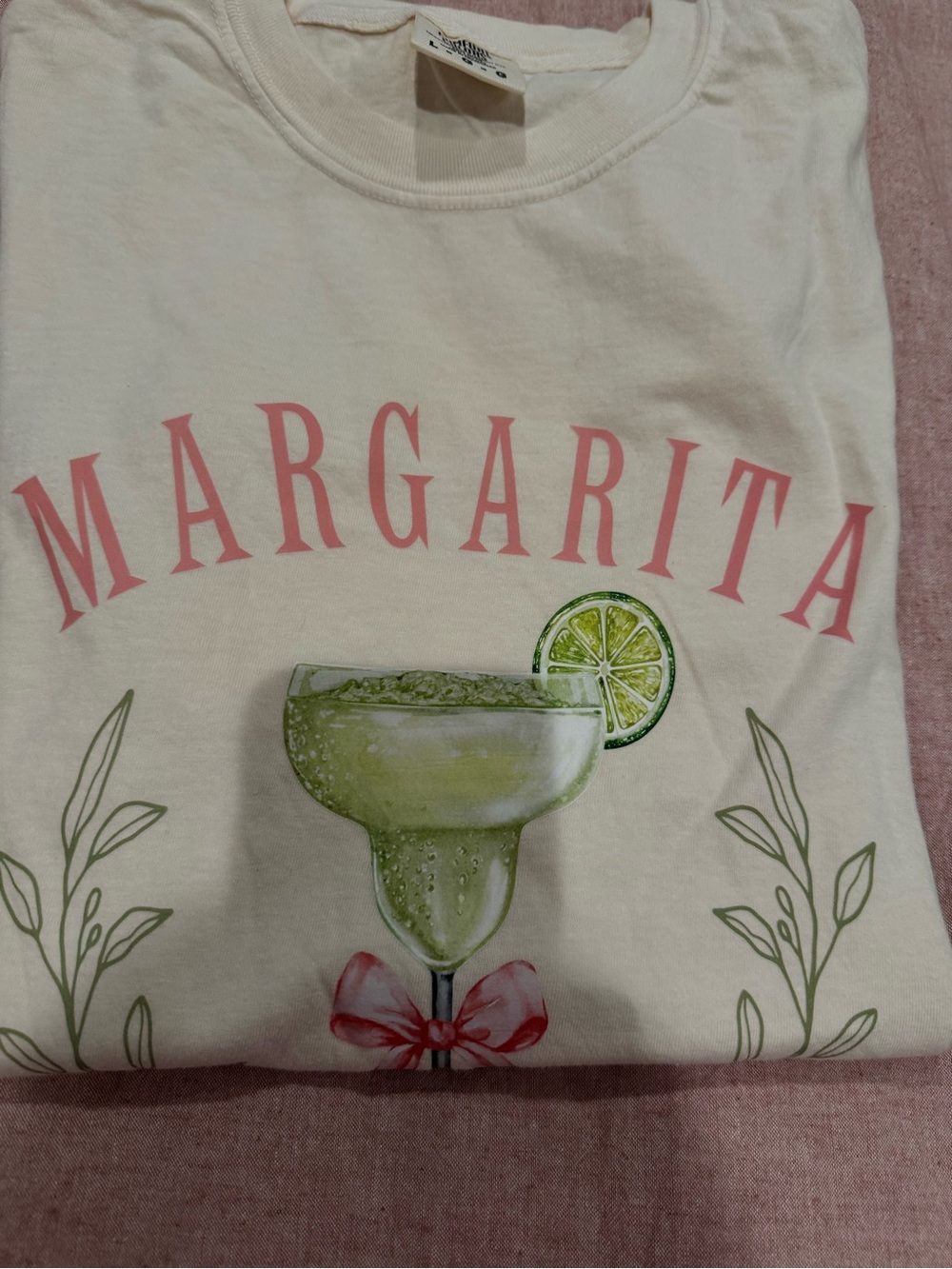 Comfort Colors Cream Margarita Social Club Graphic Tee with Pink and Green - Picture 6 of 8